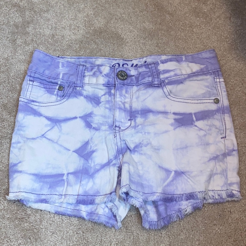Purple Tie-Dye styled jean shorts